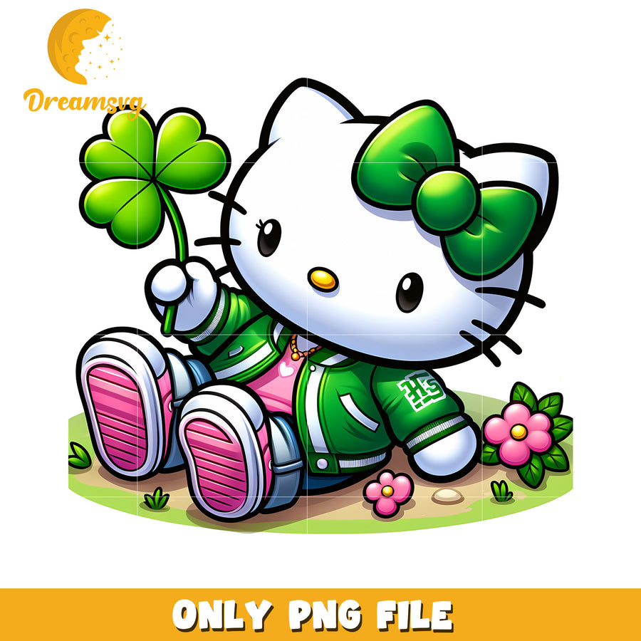 Cute Hello Kitty PNG with Clover and Stylish Outfit Design