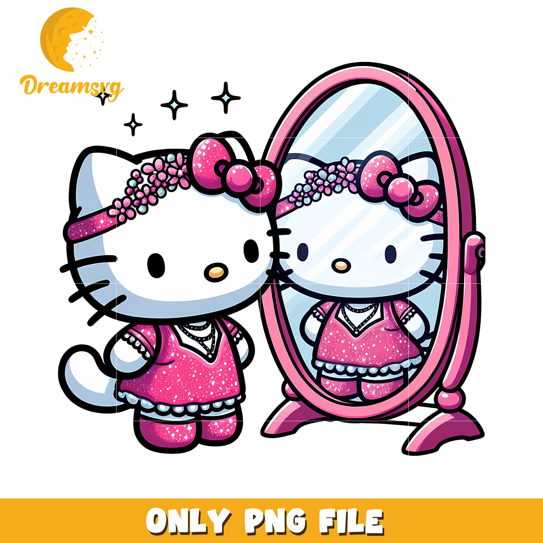Cute Hello Kitty Reflection PNG Design for Crafts and Decorations