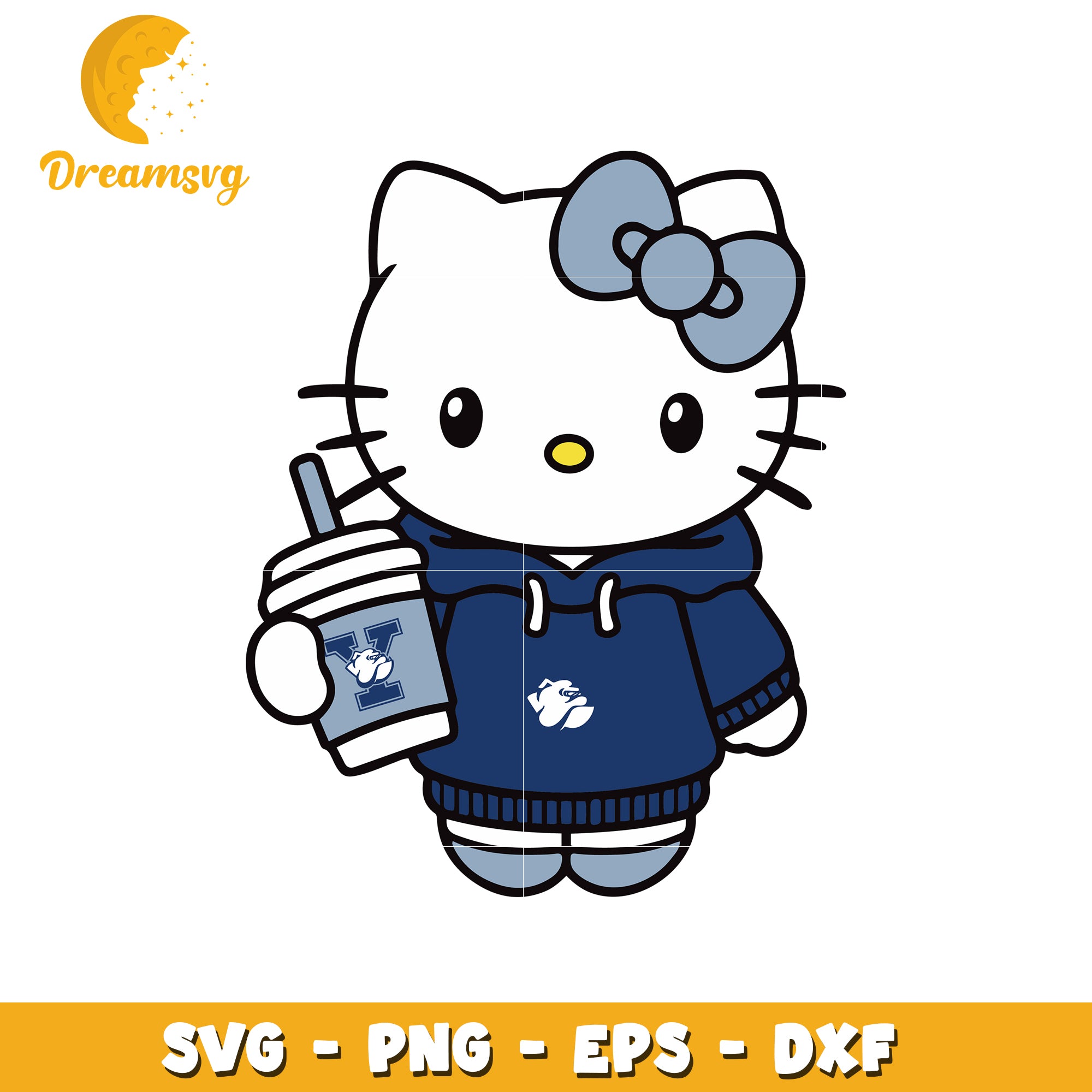 Cute Hello Kitty SVG Design with Drink and Hoodie