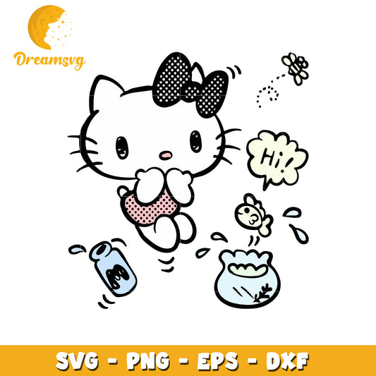 Cute Hello Kitty SVG Design with Fish and Playful Elements