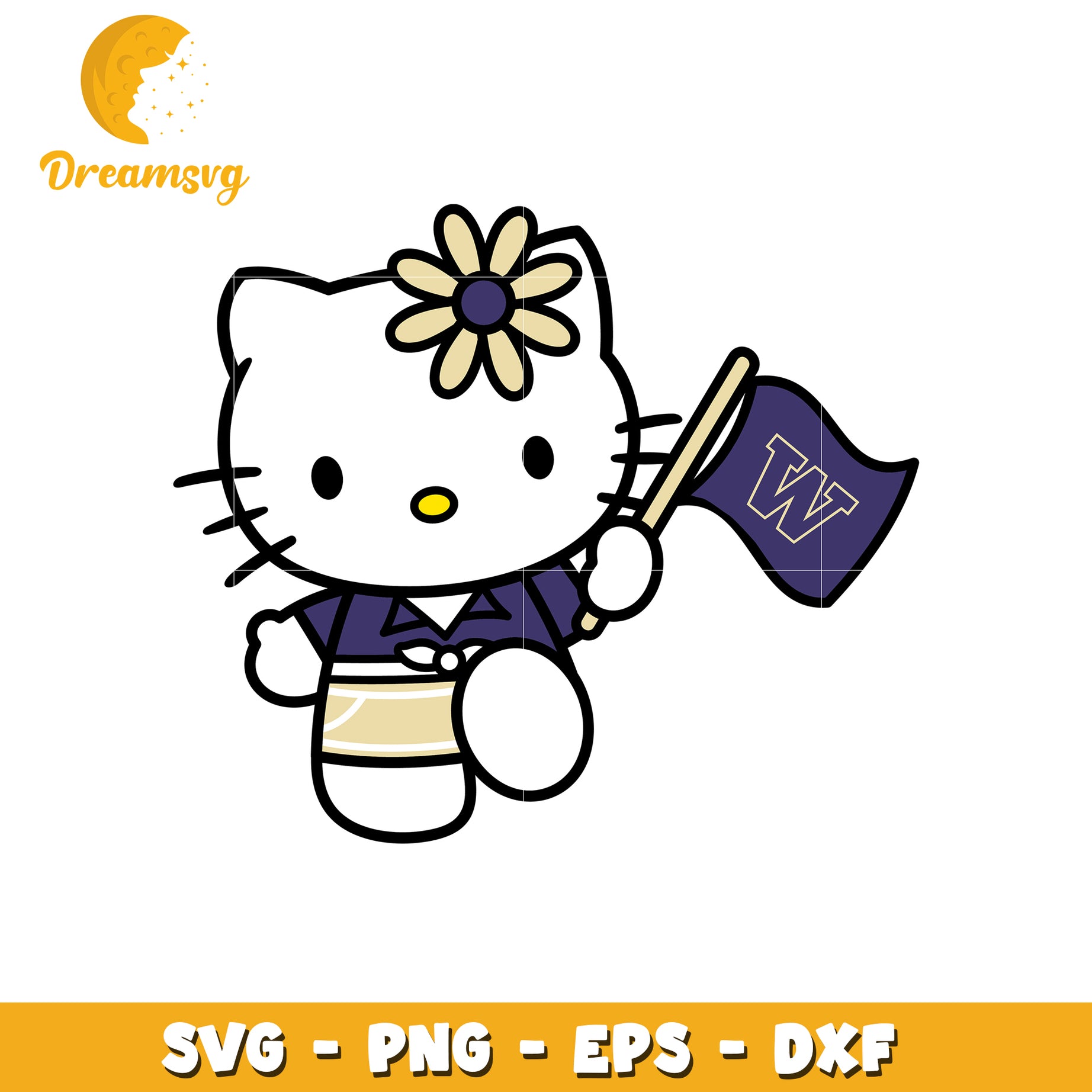 Cute Hello Kitty SVG Design with Flag and Flower