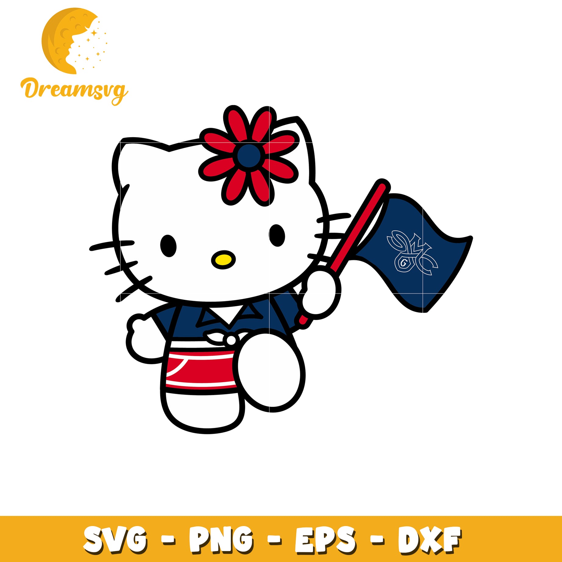 Cute Hello Kitty SVG Design with Flag and Flower