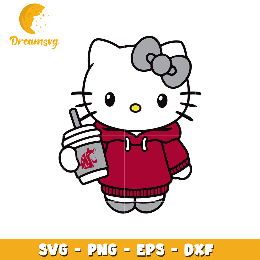 Cute Hello Kitty SVG Design with Fun Hoodie and Drink