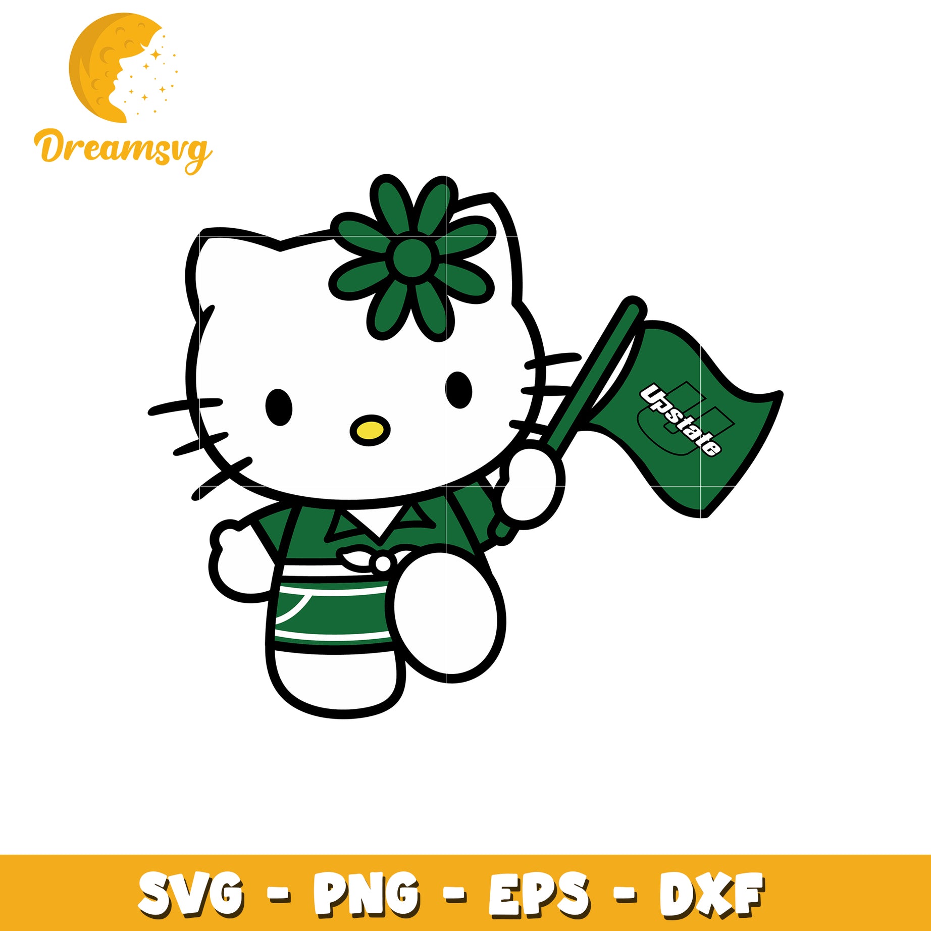 Cute Hello Kitty SVG Design with Green Flag Art