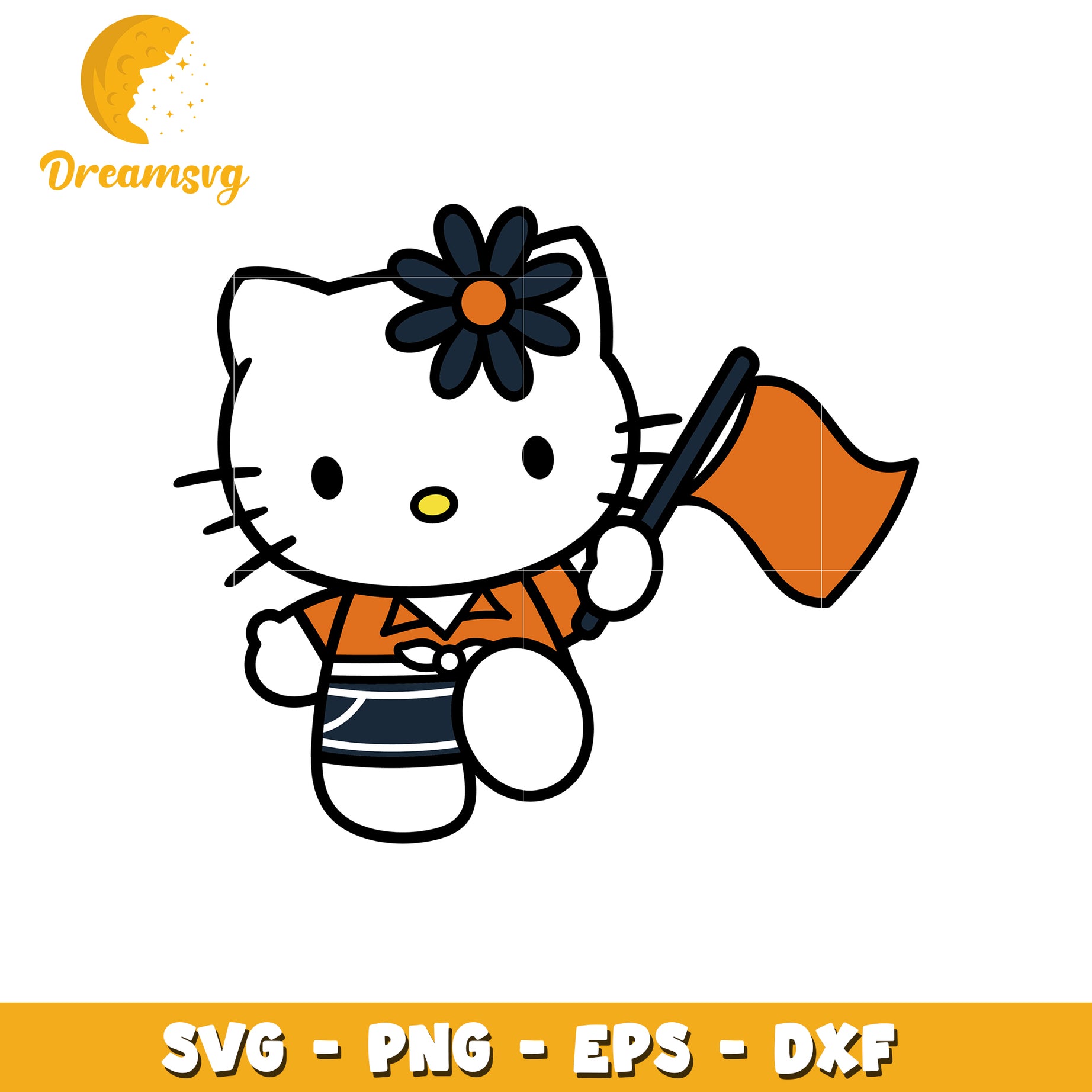 Cute Hello Kitty SVG Design with Orange Flag Girl