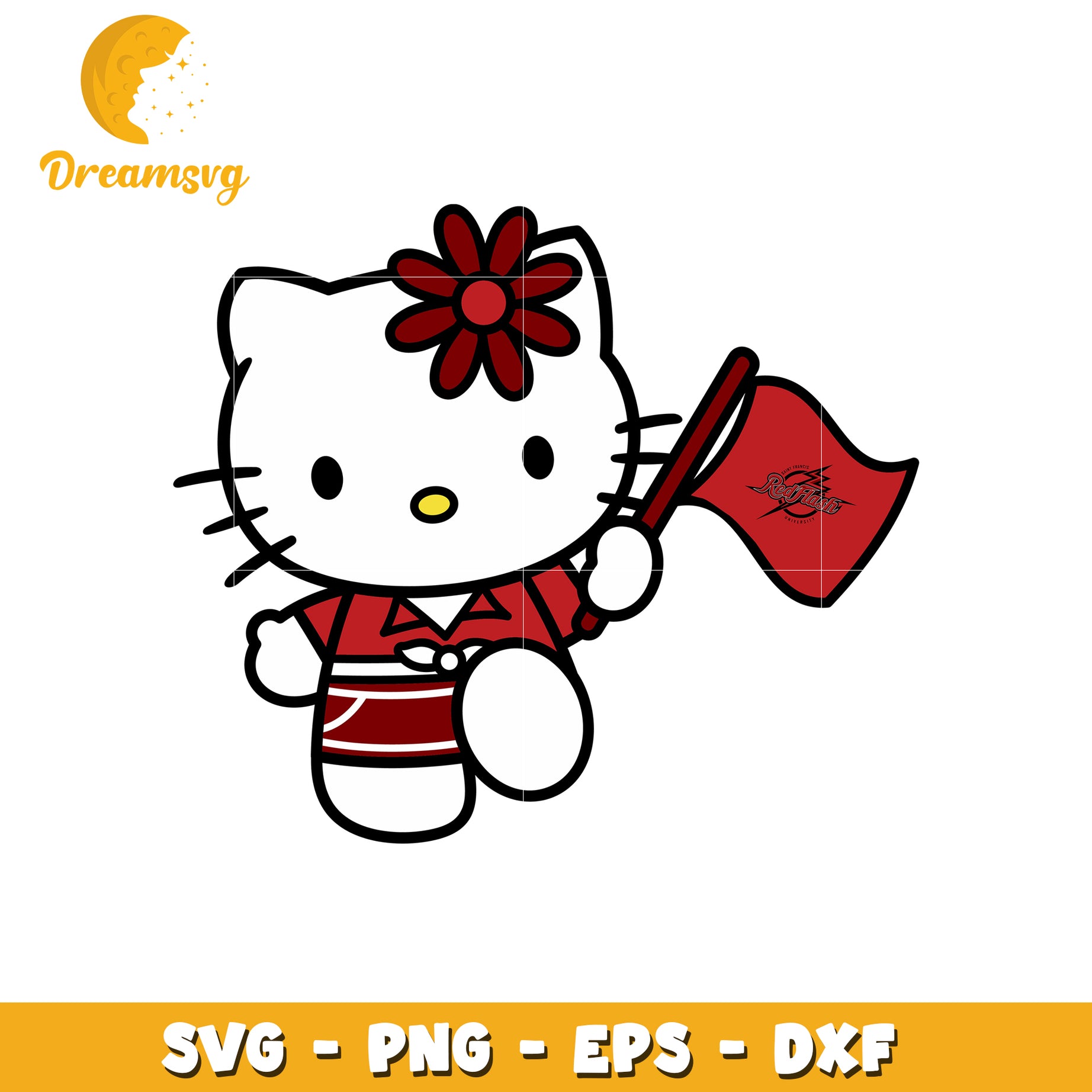 Cute Hello Kitty SVG Design with Red Flag Flower