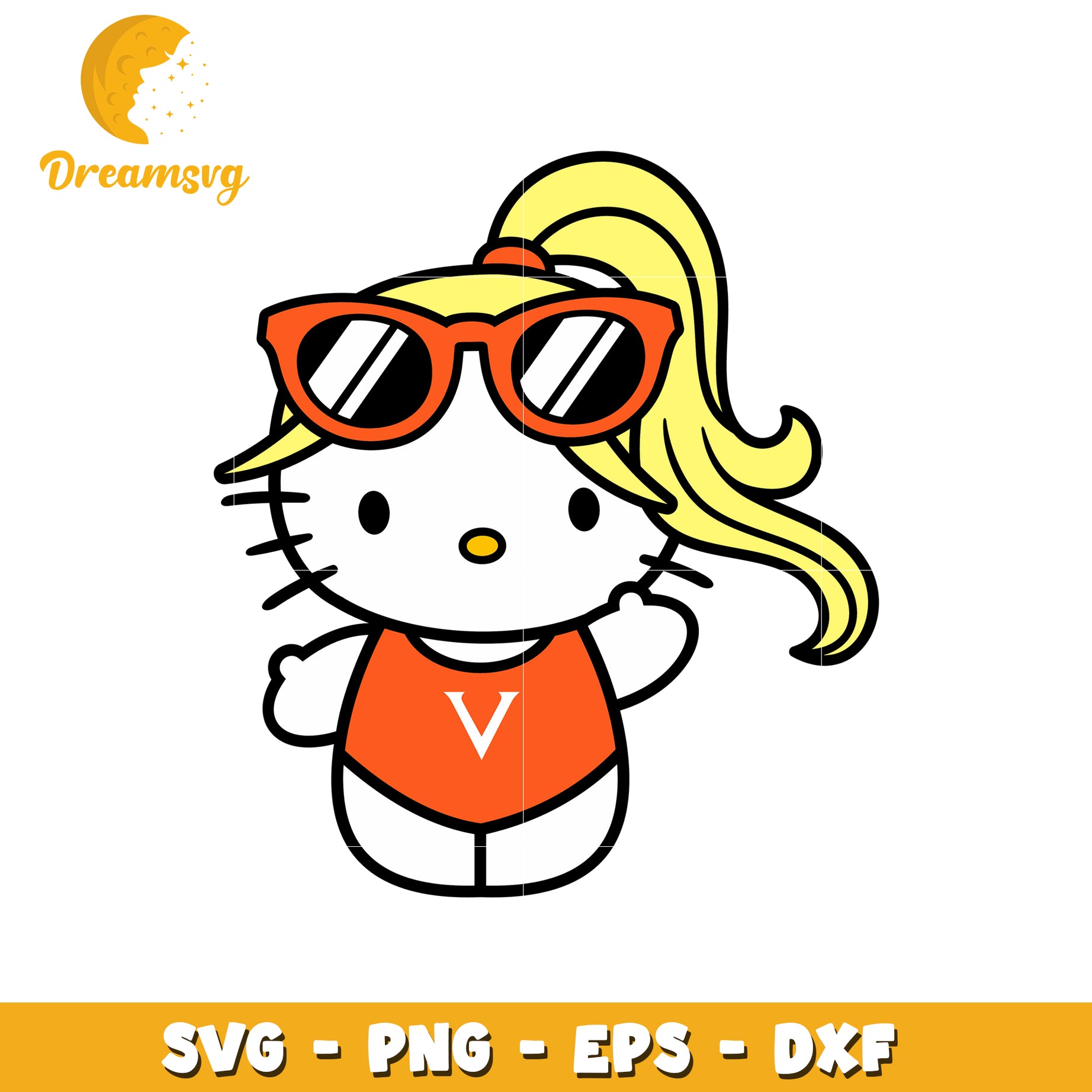 Cute Hello Kitty SVG Design with Sunglasses Graphic