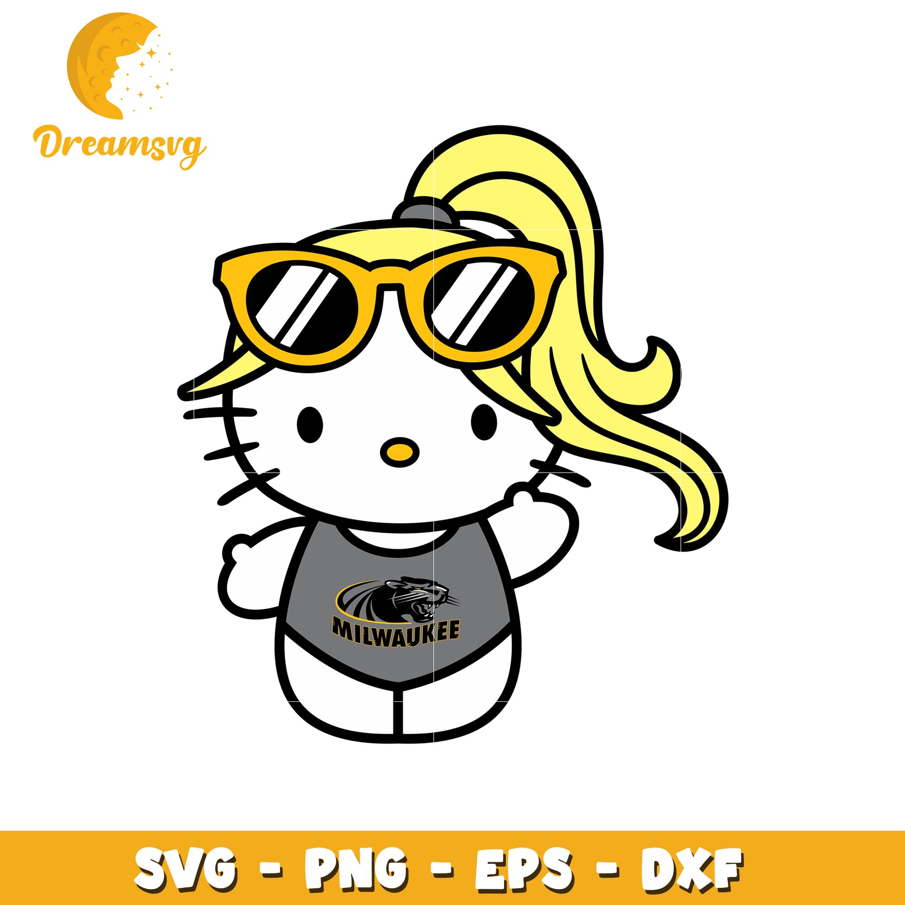 Cute Hello Kitty SVG Design with Sunglasses and Panthers