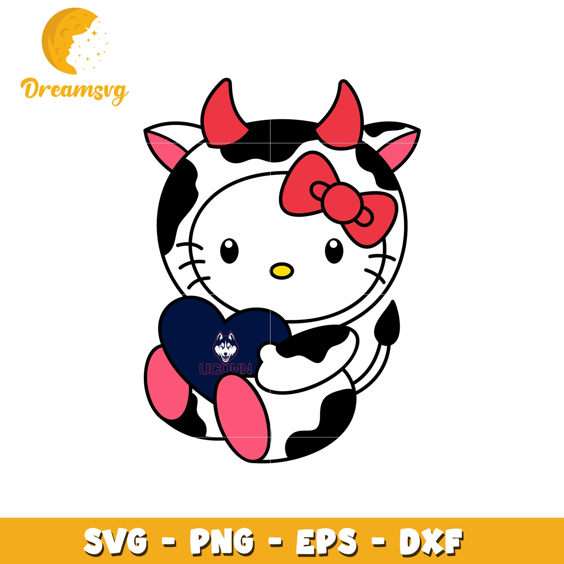 Cute Hello Kitty SVG Design with UConn Heart Motif
