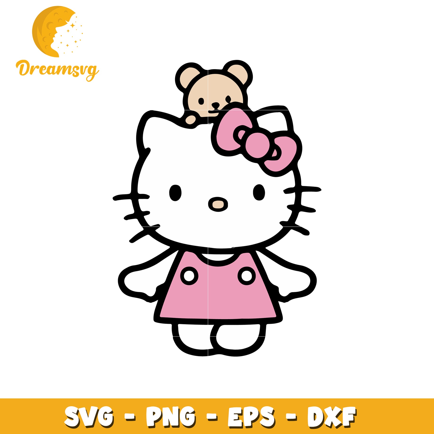 Cute Hello Kitty SVG with Bear PNG EPS DXF Files for Crafting