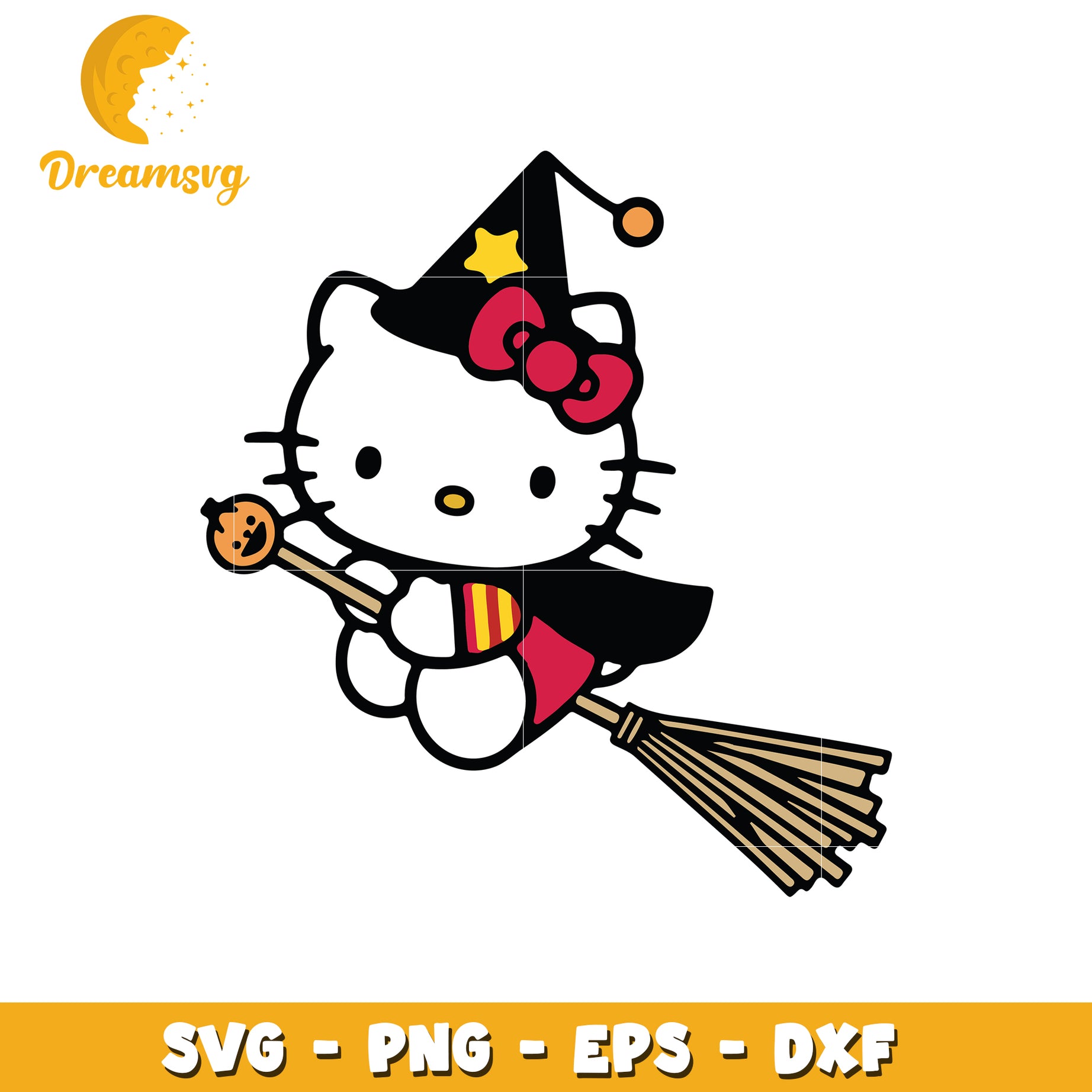 Cute Hello Kitty Witch SVG Clipart for Halloween Crafts Decor
