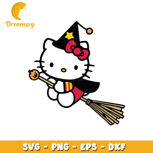 Cute Hello Kitty Witch SVG Clipart for Halloween Crafts Decor