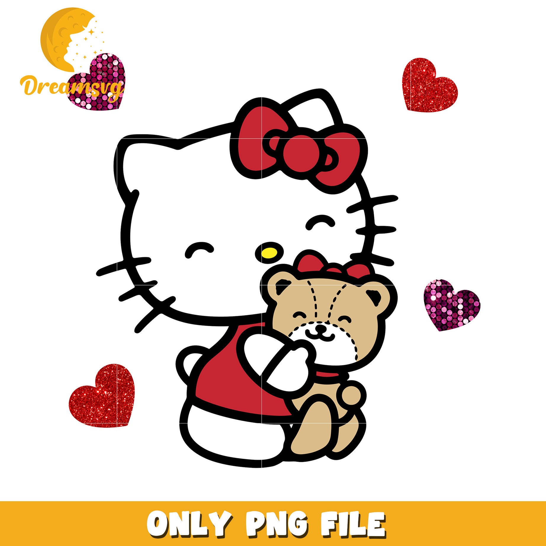 Cute Hello Kitty and Bear PNG Love Design File