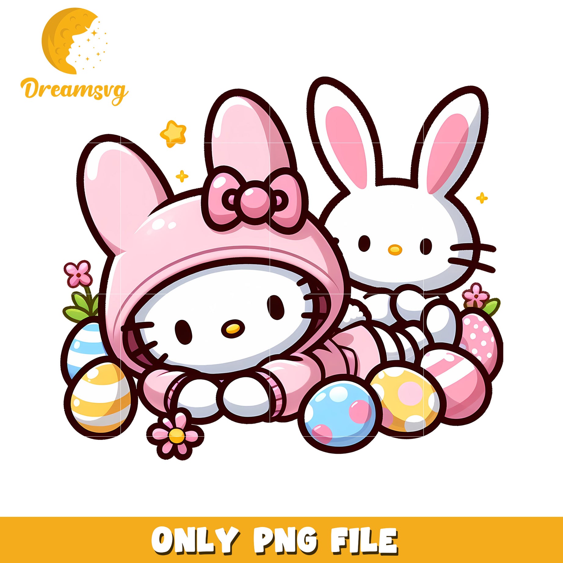 Cute Hello Kitty and Bunny PNG File for Easter Designs