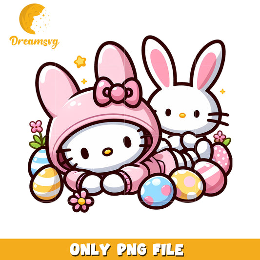 Cute Hello Kitty and Bunny PNG File for Easter Designs