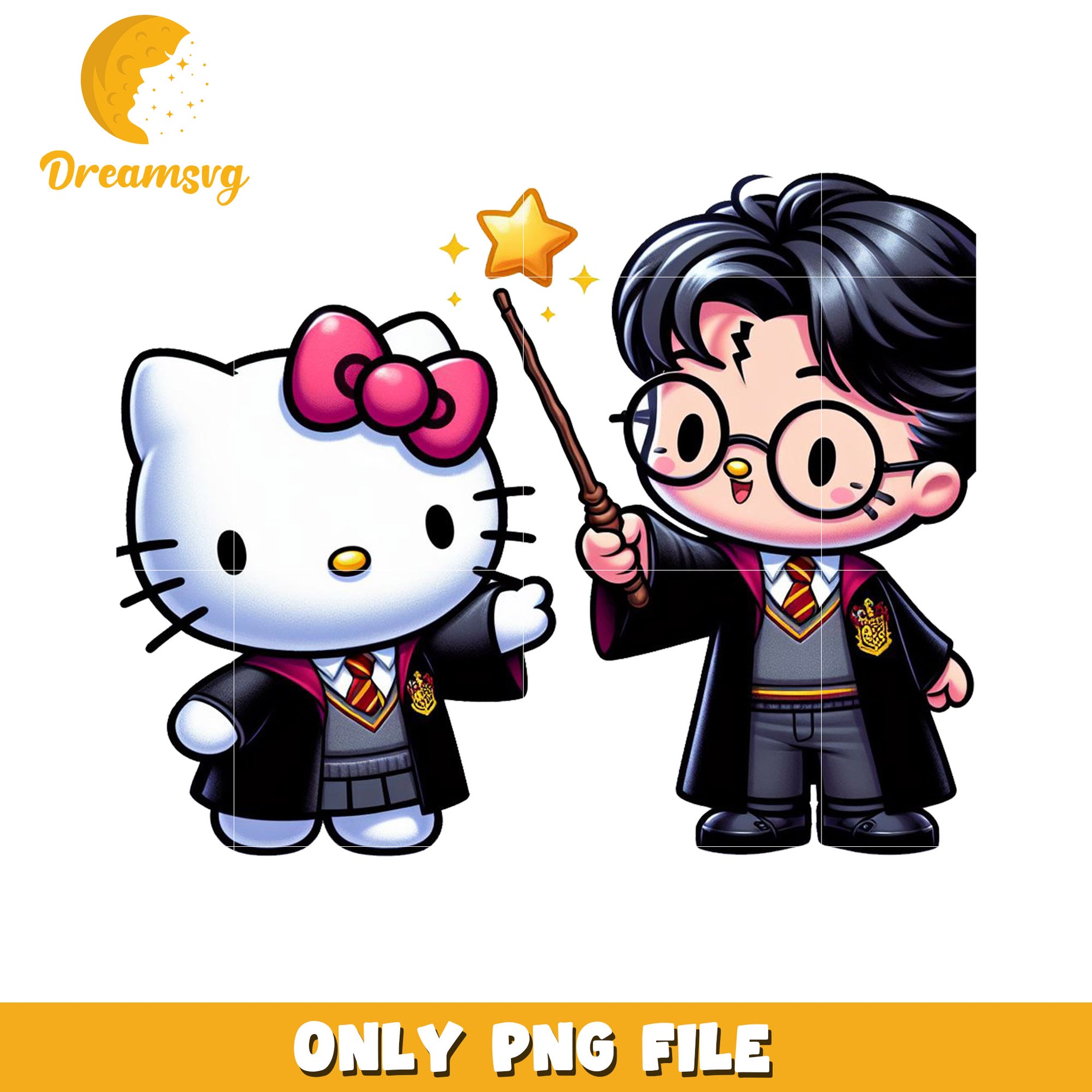 Cute Hello Kitty and Harry Potter Character PNG Design File