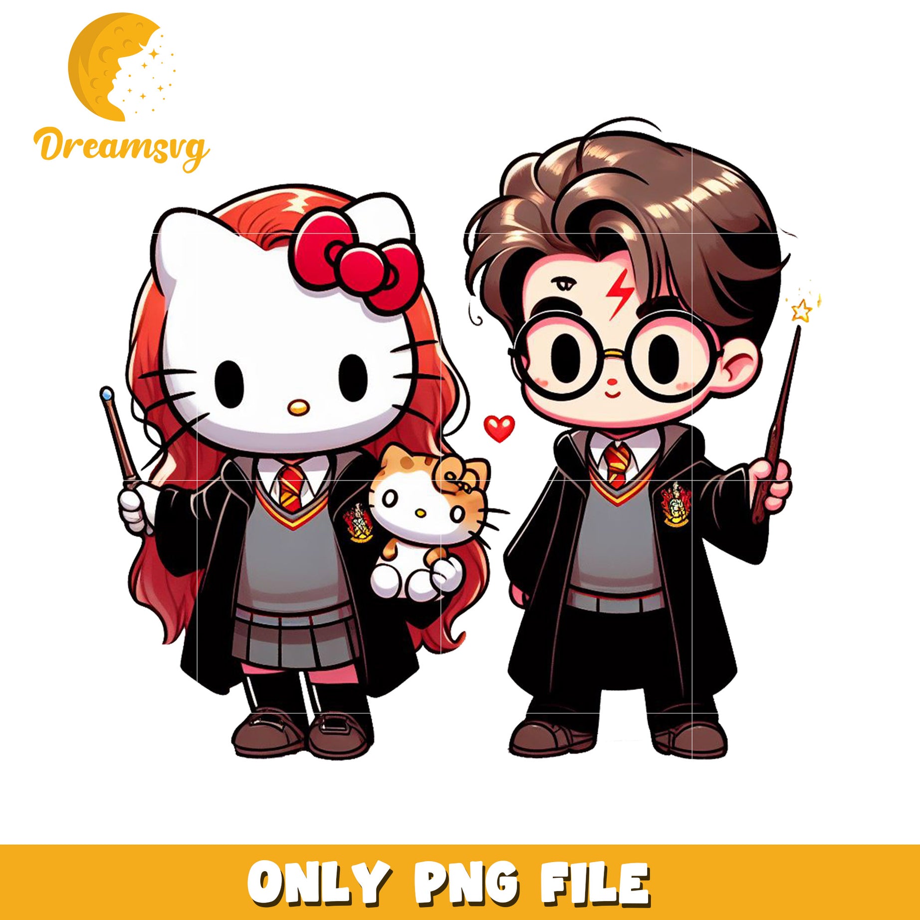 Cute Hello Kitty and Harry Potter Characters PNG Art Fun Design