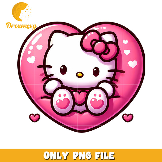 Cute Hello Kitty in Heart PNG File for Love Themed Designs