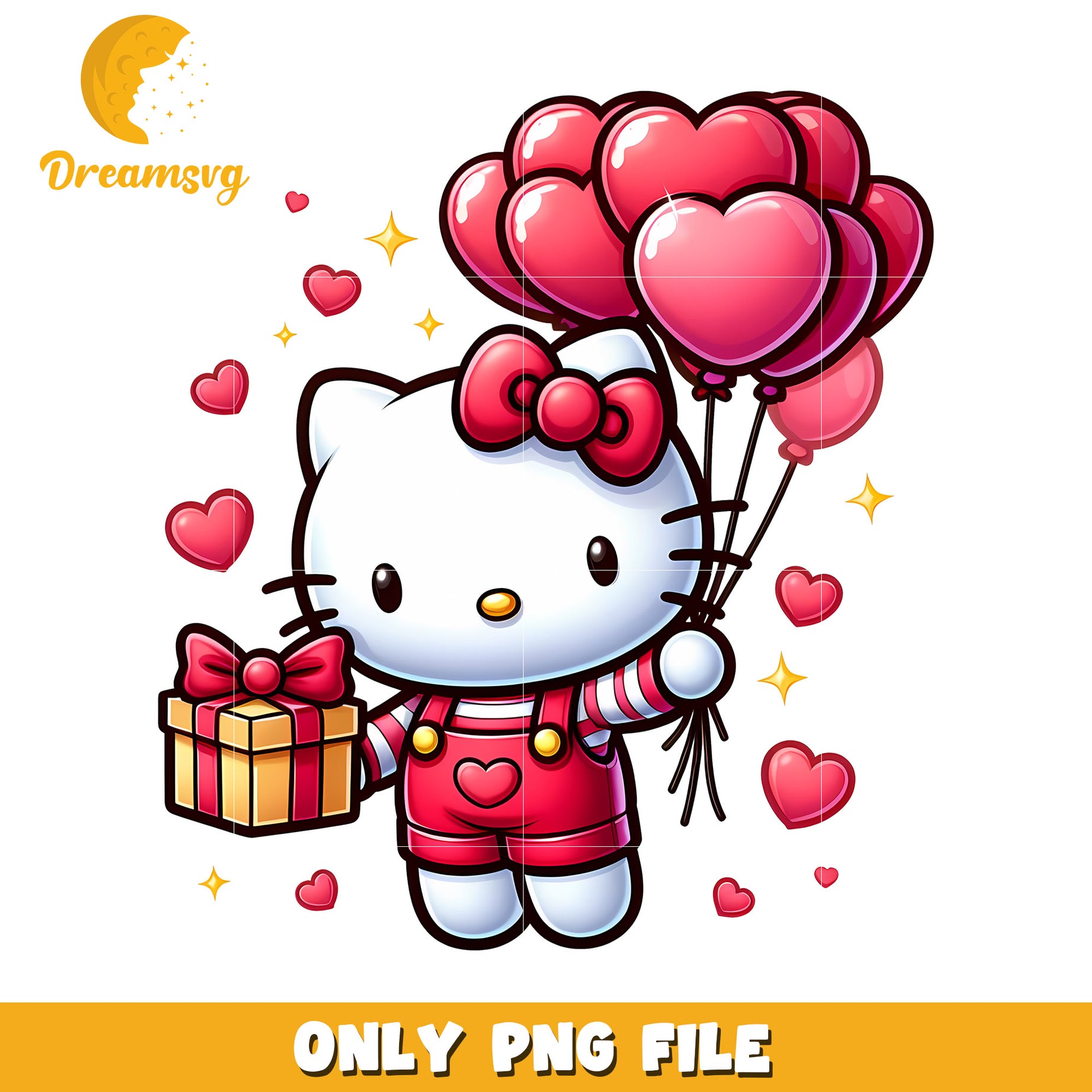 Cute Hello Kitty with Balloons and Gift PNG File Download