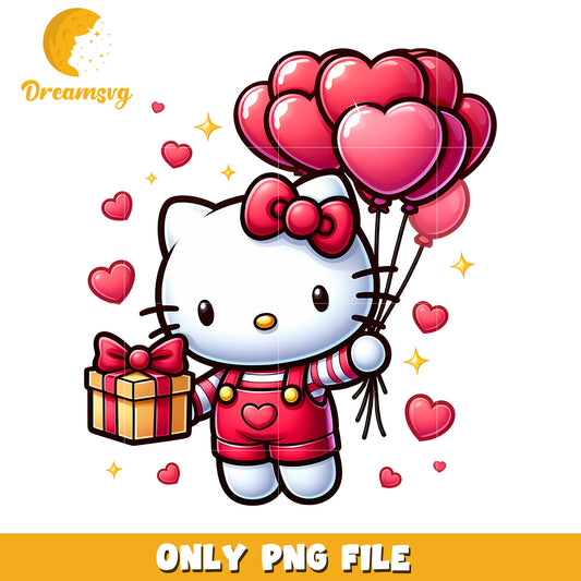 Cute Hello Kitty with Balloons and Gift PNG File Download