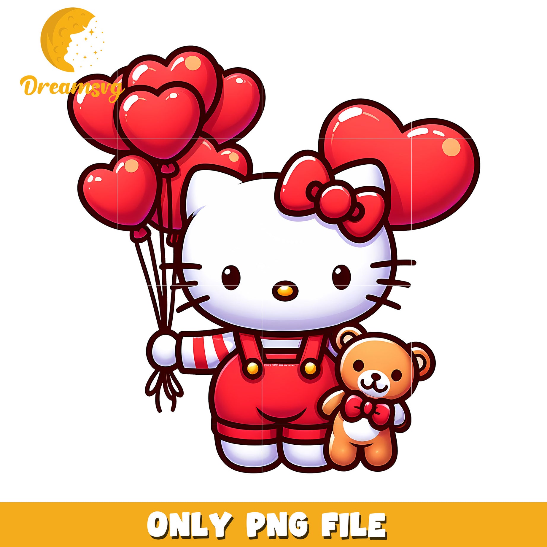 Cute Hello Kitty with Balloons and Teddy Bear PNG Image File