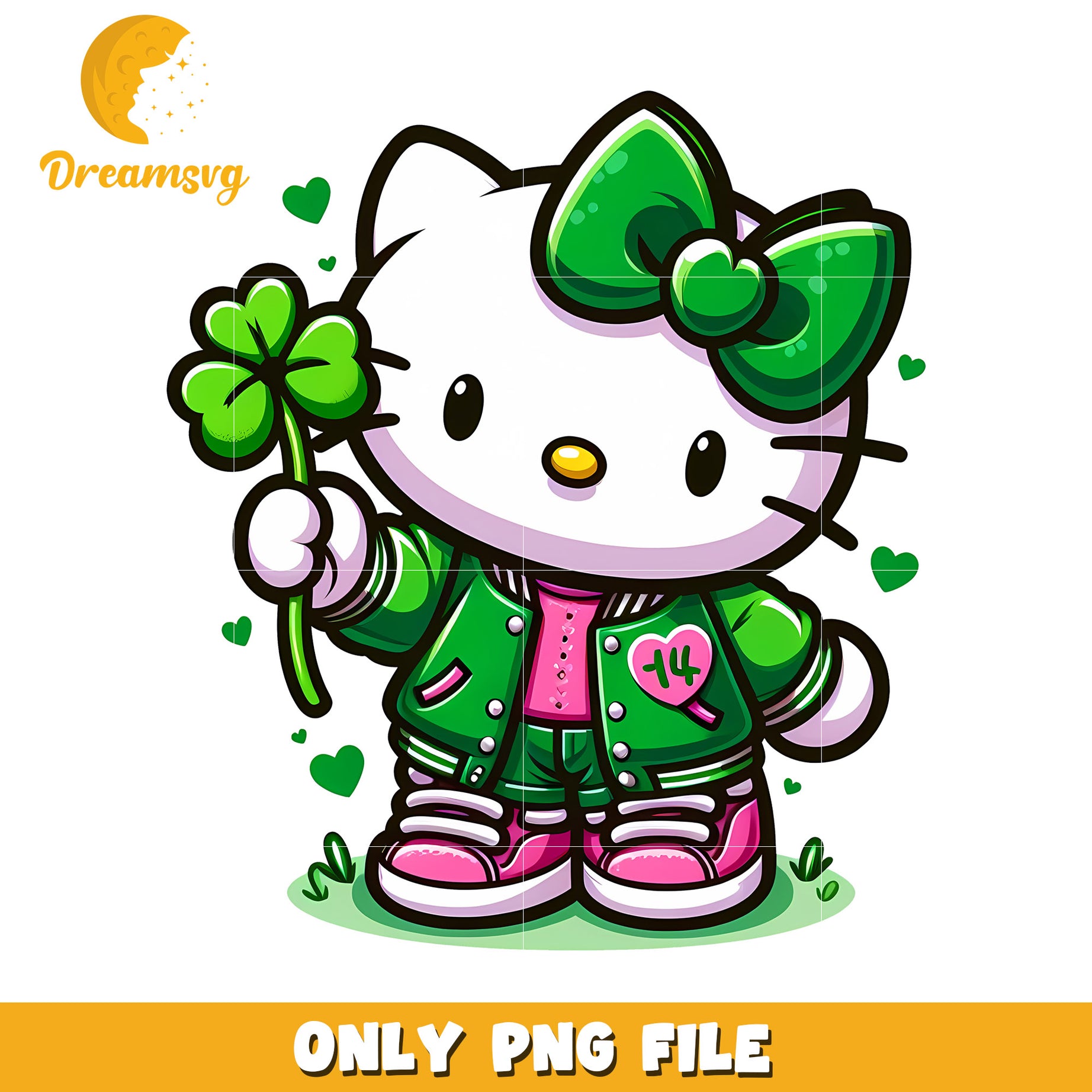 Cute Hello Kitty with Clover PNG File for St Patrick's Day Fun