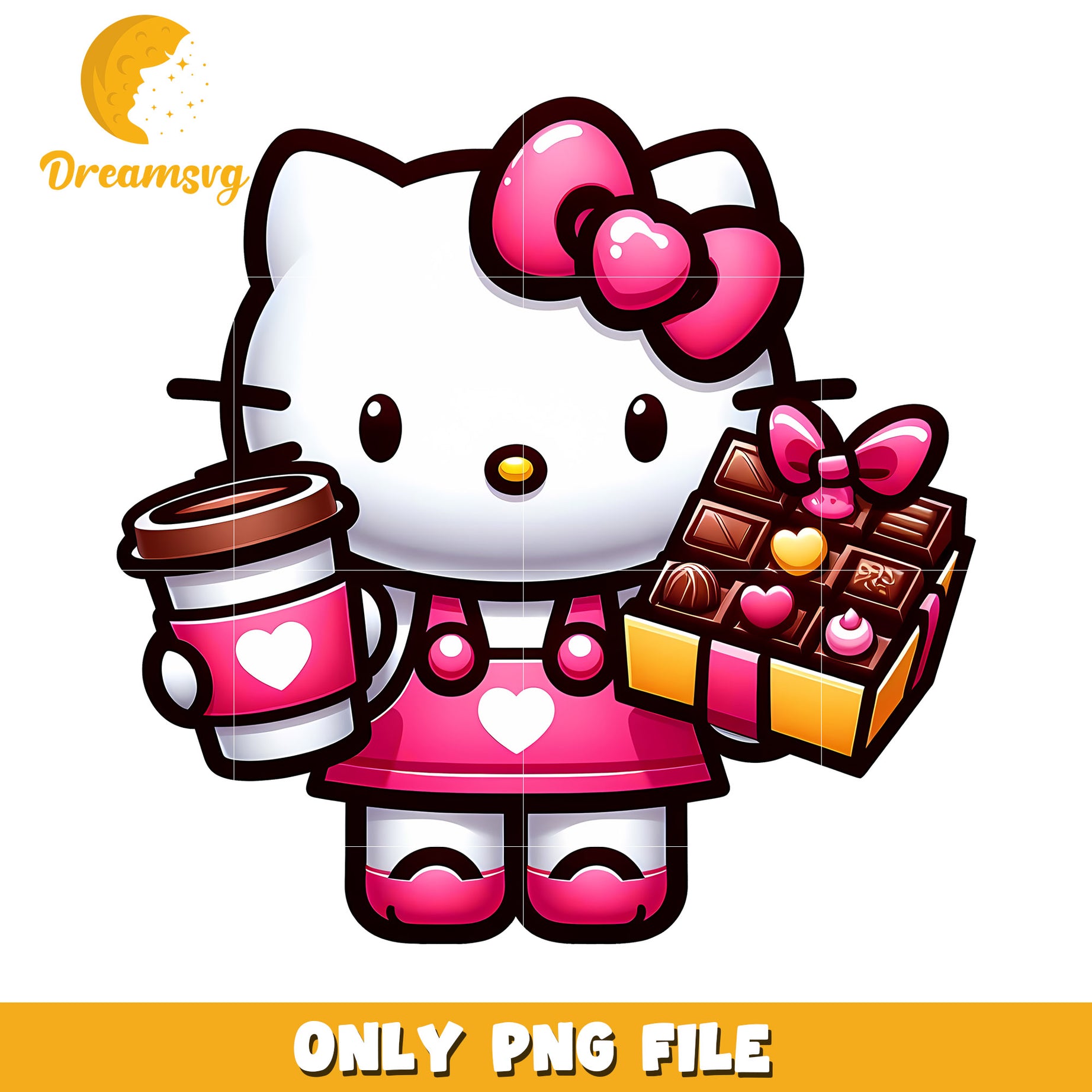 Cute Hello Kitty with Coffee and Chocolate PNG File Download