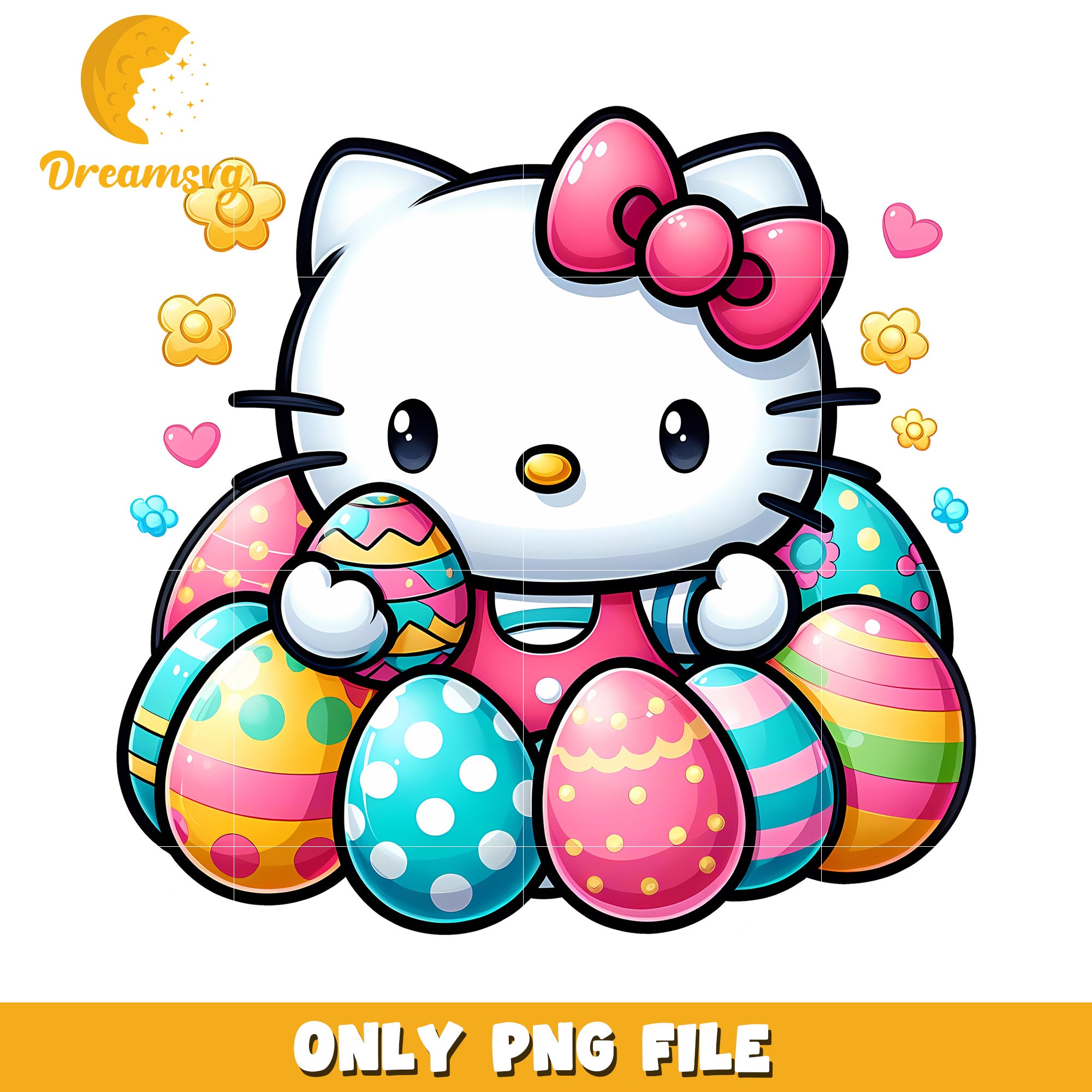 Cute Hello Kitty with Easter Eggs PNG File Downloadable Art