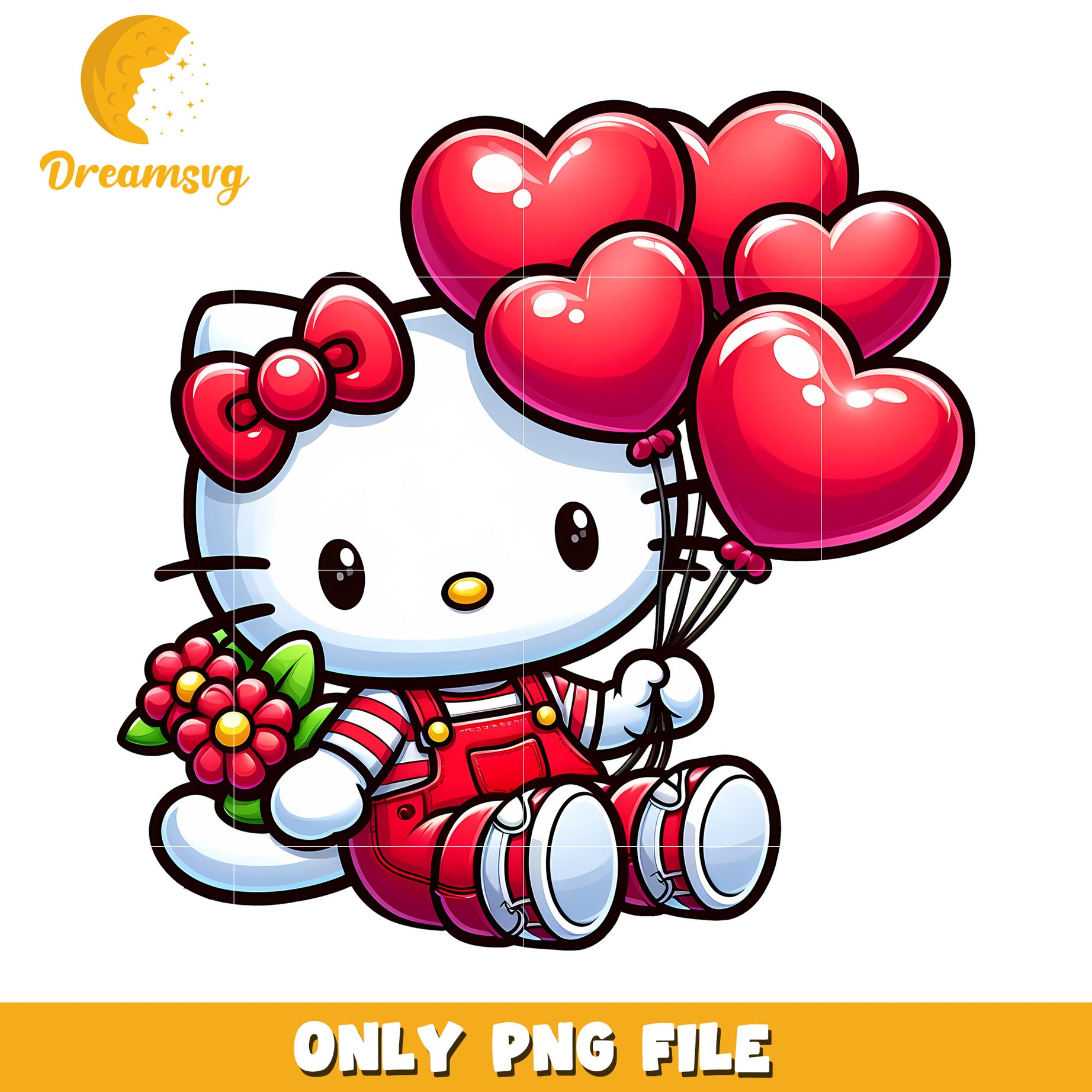 Cute Hello Kitty with Heart Balloons PNG Image Download File