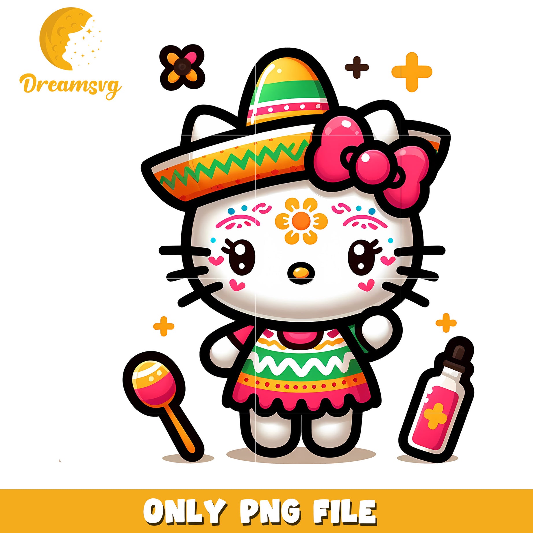 Cute Hello Kitty with Sombrero PNG Filename for Crafts