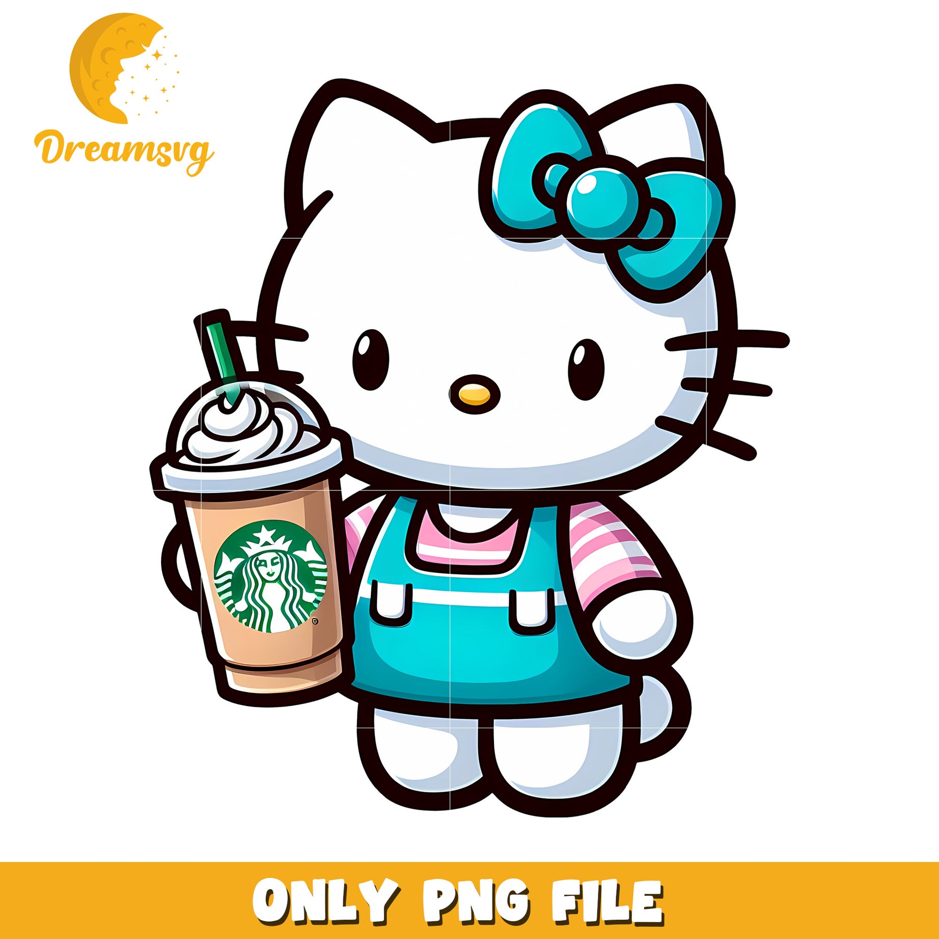 Cute Hello Kitty with Starbucks Drink PNG Cute Character Art