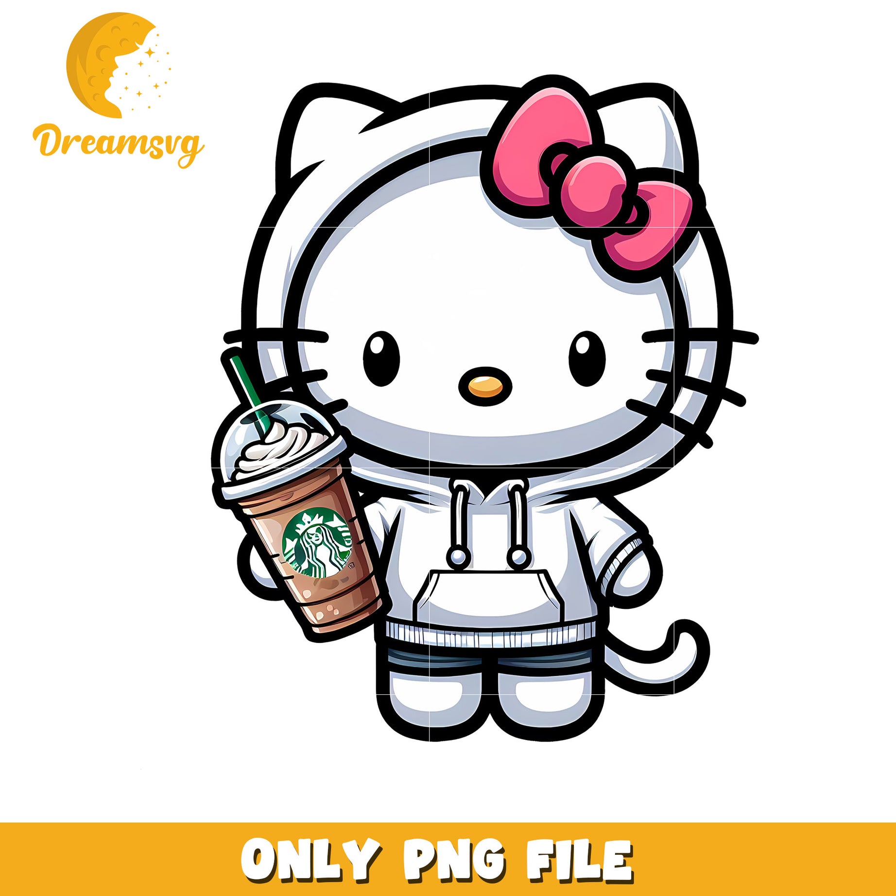 Cute Hello Kitty with Starbucks Drink PNG File for Download