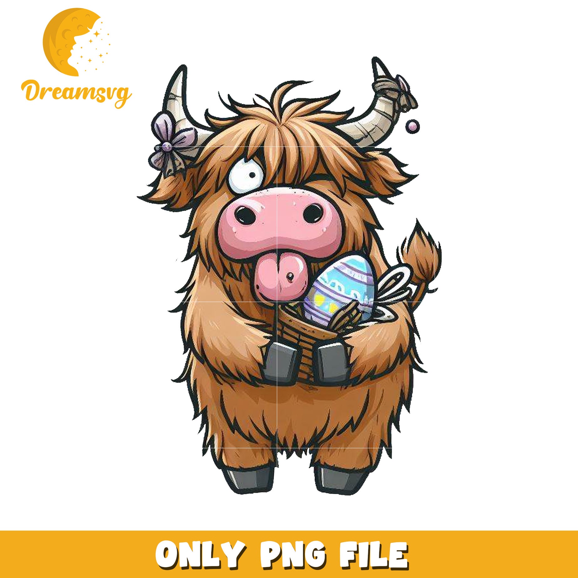 Cute Highland Cow Easter PNG