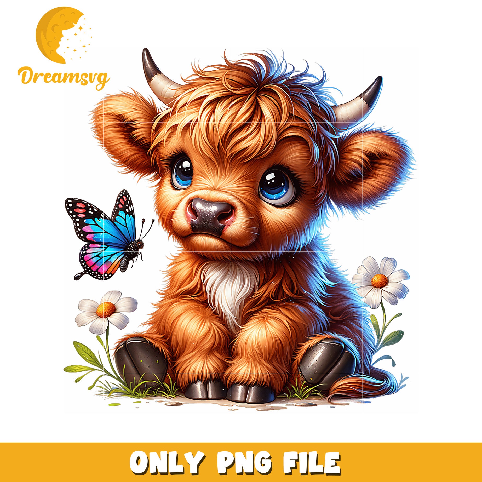 Cute Highland Cow PNG Sublimation Design