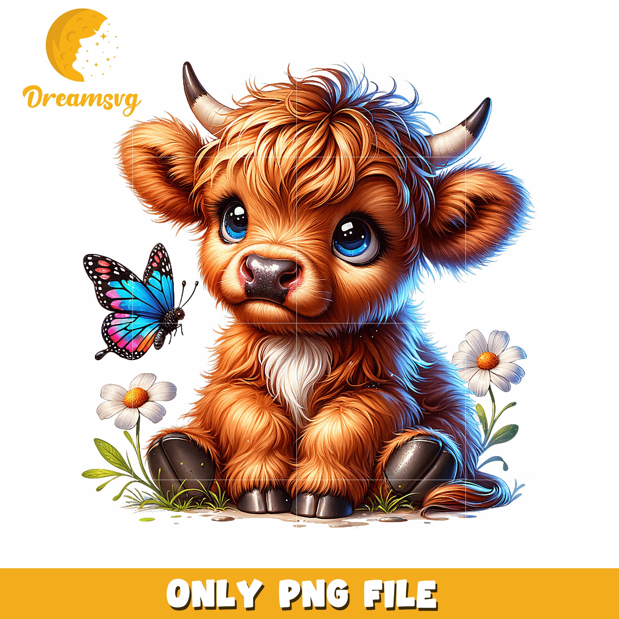 Cute Highland Cow PNG Sublimation Design