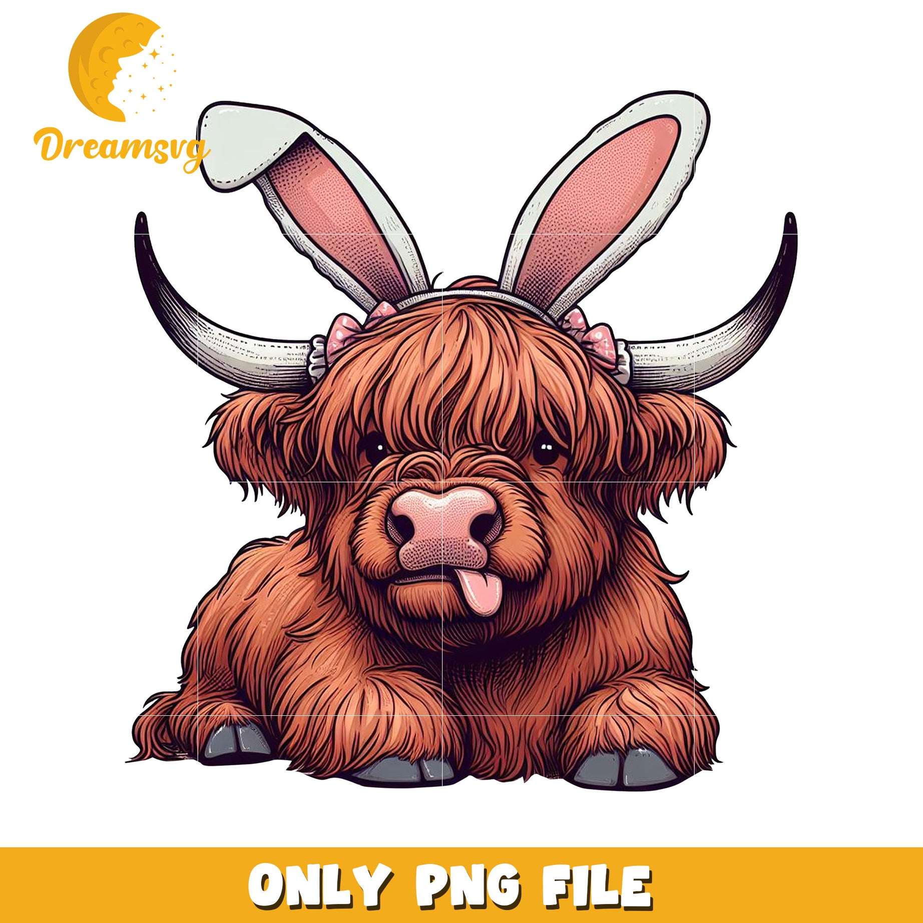 Cute Highland Cow with Bunny Ears PNG File Download