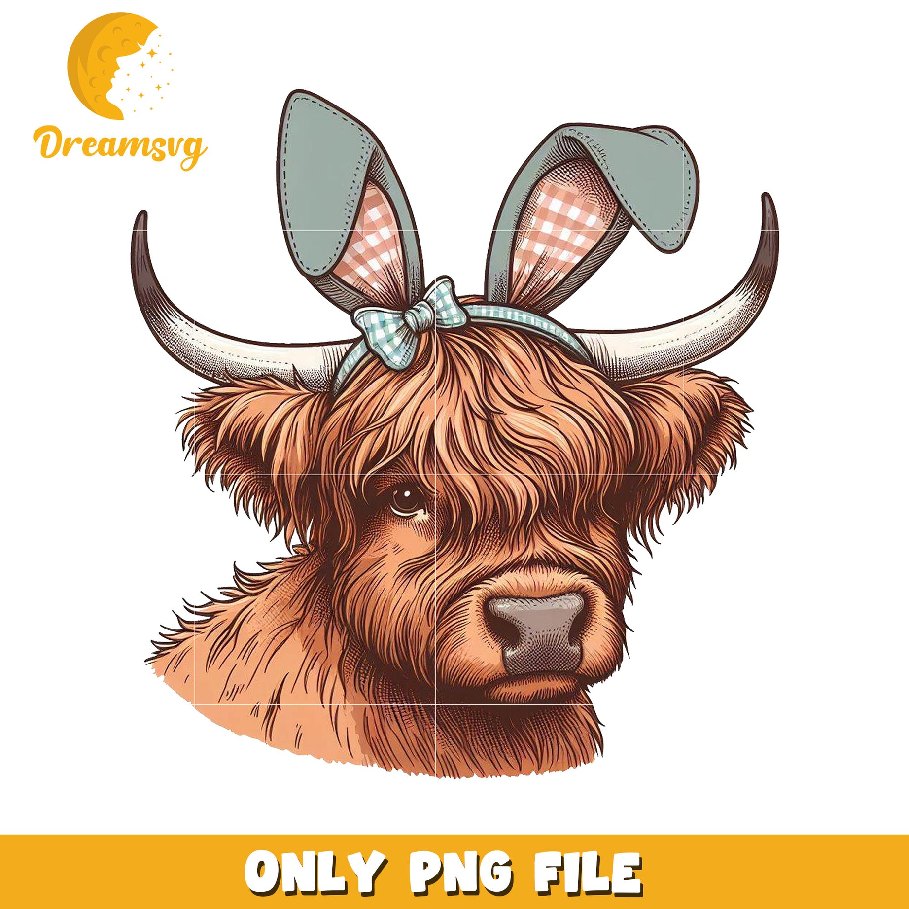 Cute Highland Cow with Bunny Ears PNG File for Crafts