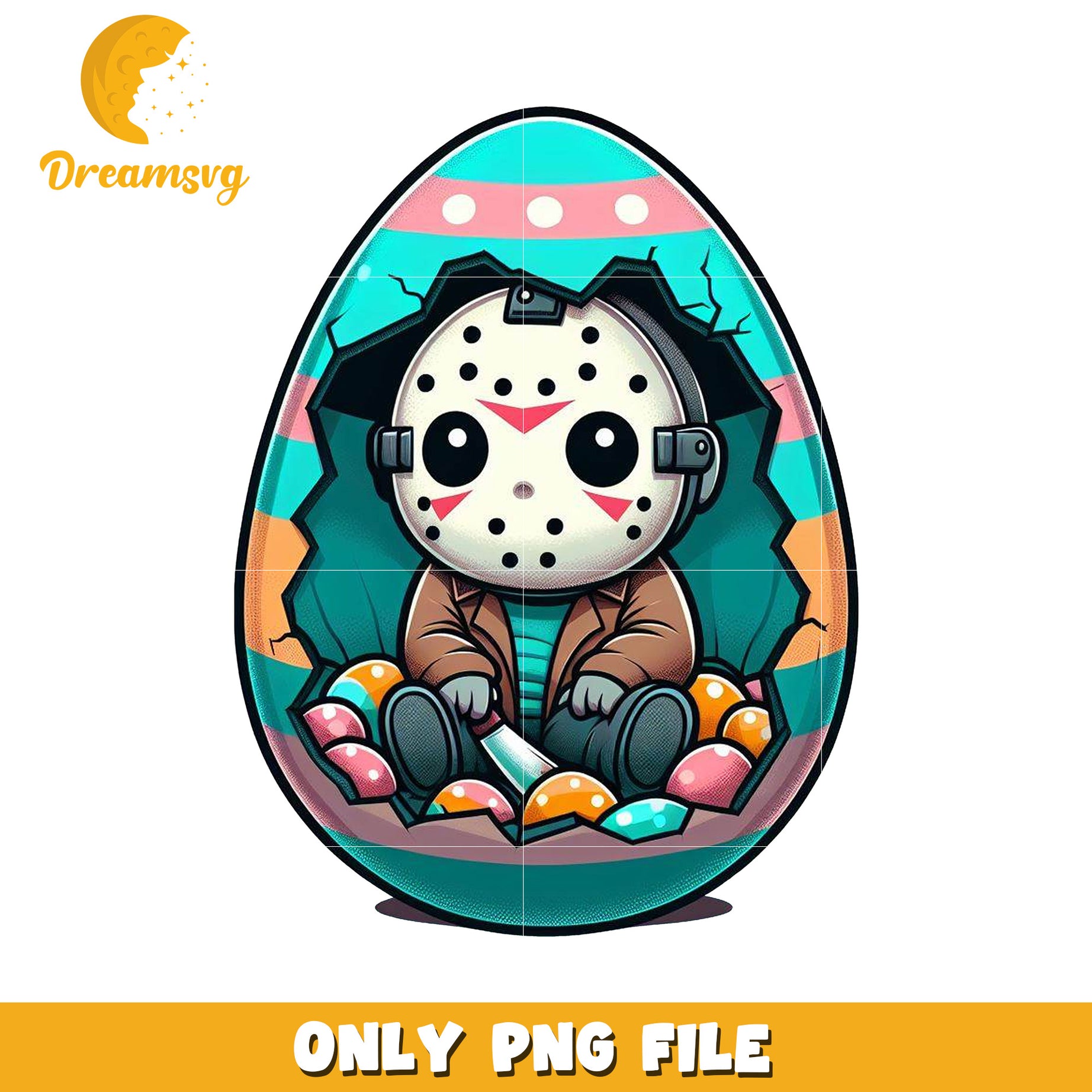 Cute Horror Character Sitting in Egg PNG Design File