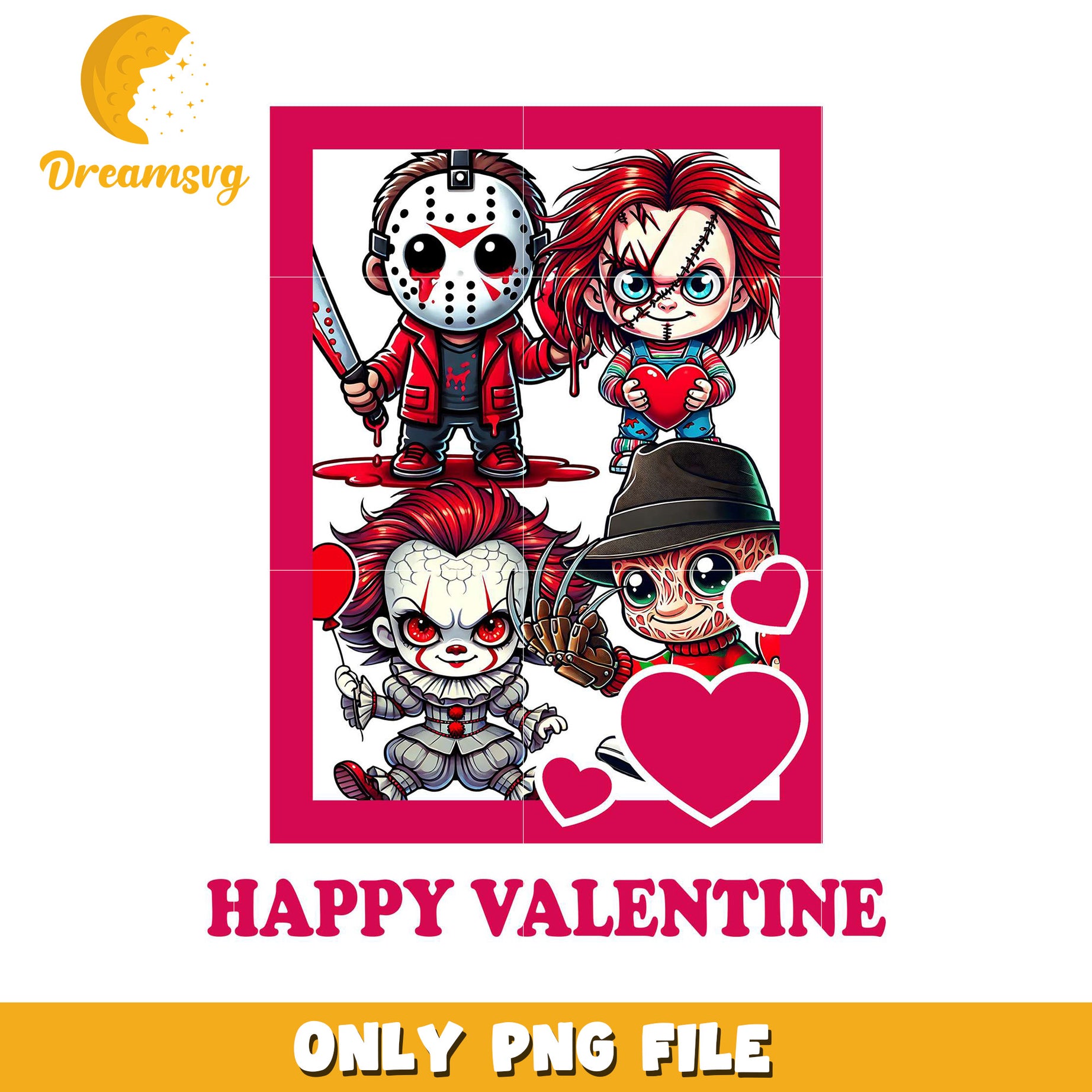 Cute Horror Characters Happy Valentine PNG File Download