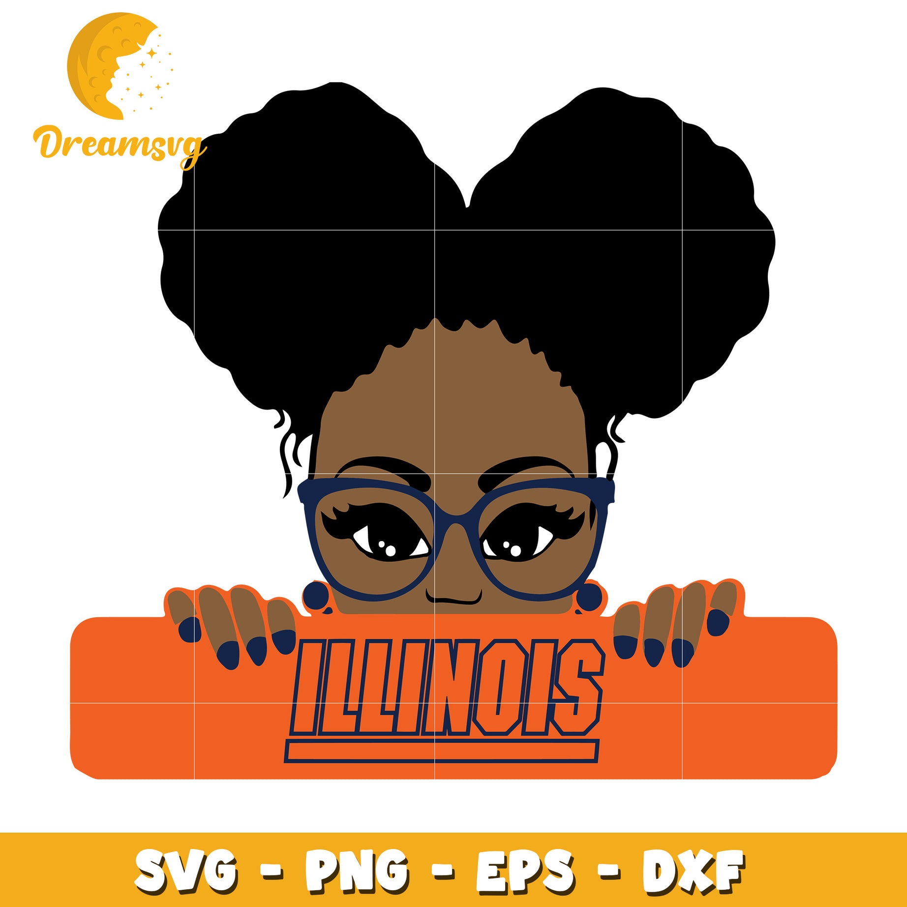 Cute Illinois SVG Graphic with Black Girl and Glasses Design