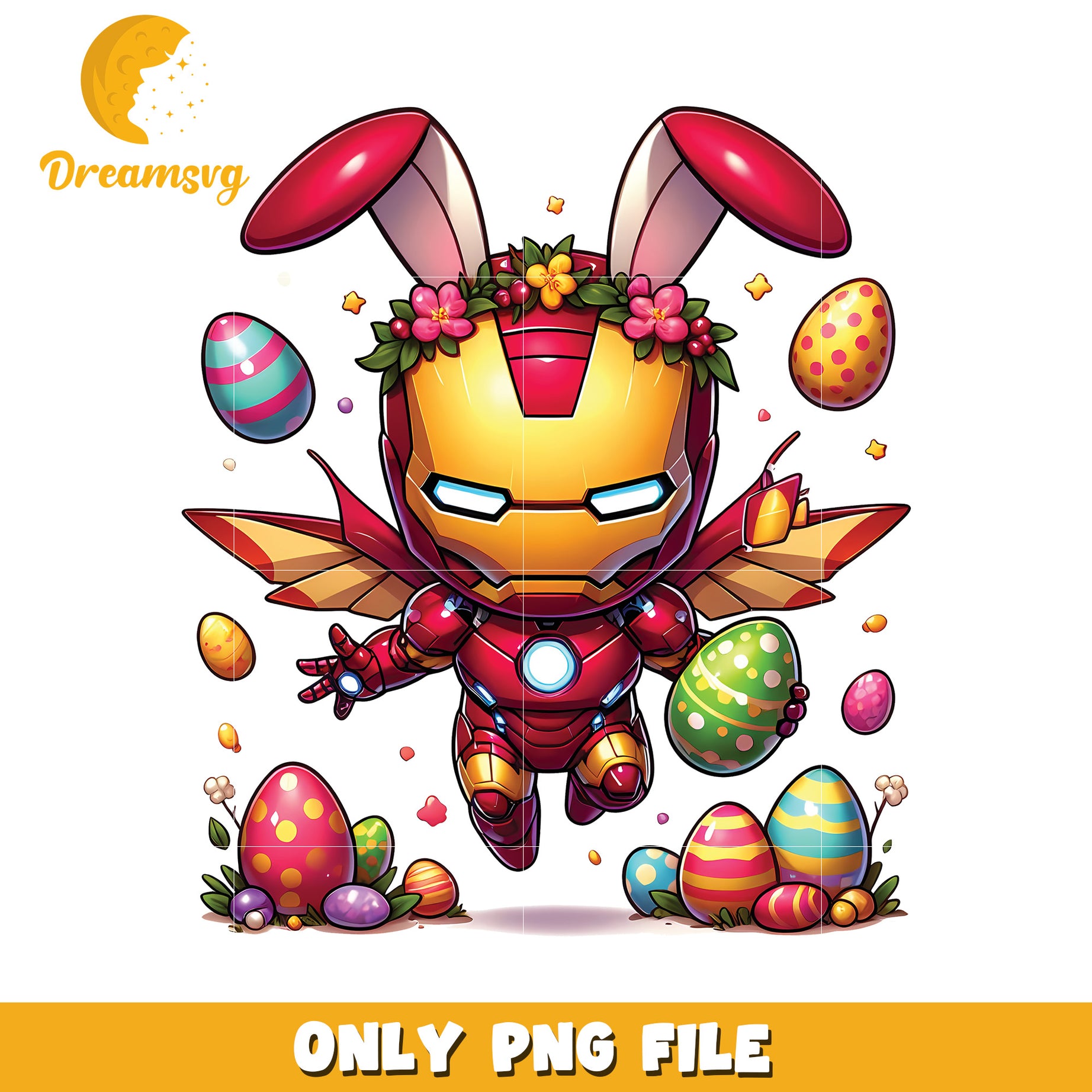 Cute Iron Bunny Character with Easter Eggs PNG Art