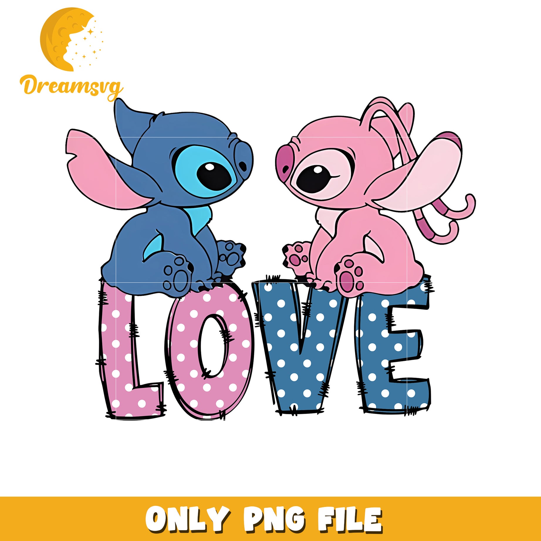 Cute Love Graphic with Blue and Pink Characters PNG File