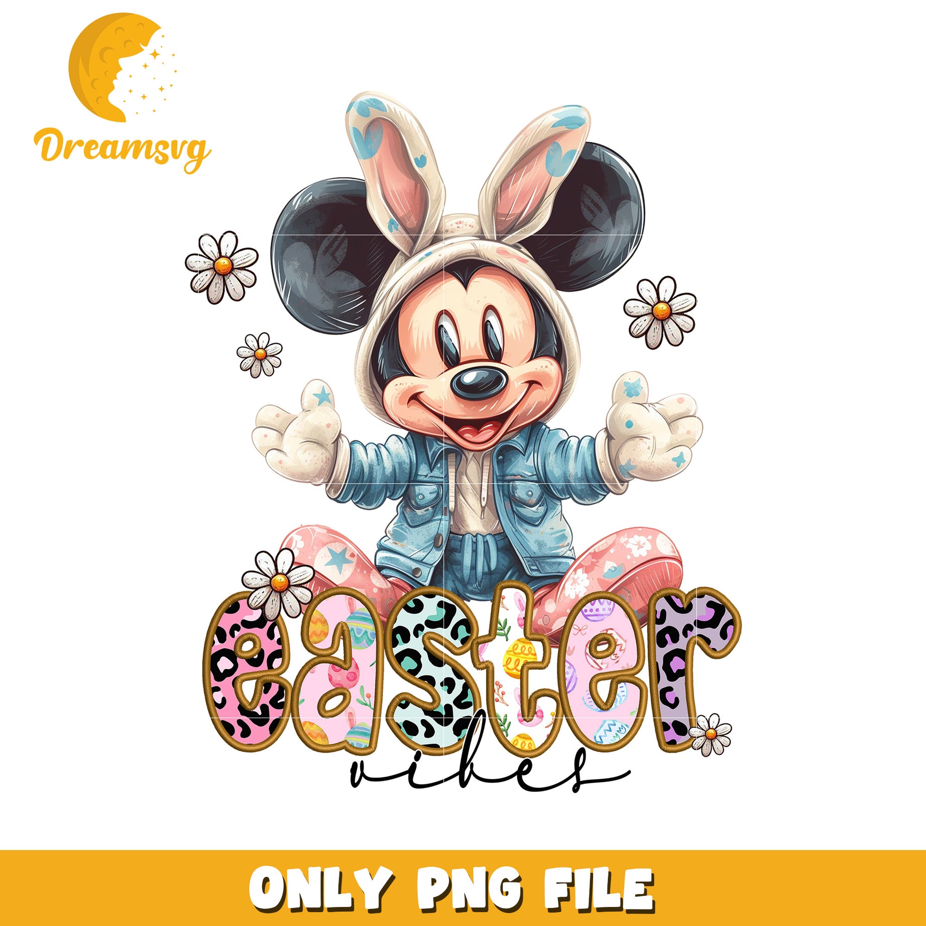 Cute Mickey Mouse Easter Vibes PNG Artwork for Spring Fun