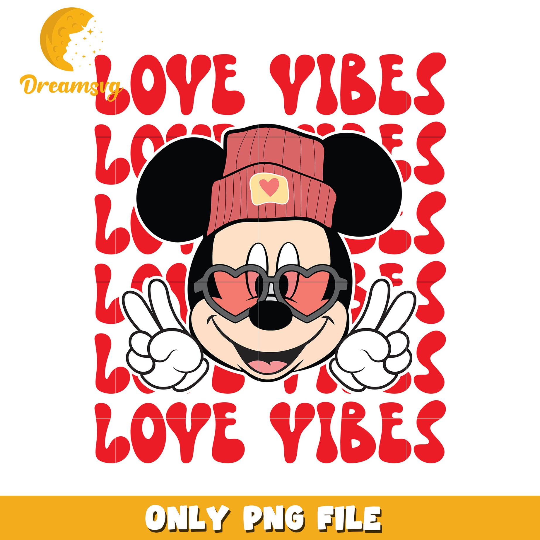 Cute Mickey Mouse Love Vibes PNG Graphic Download File