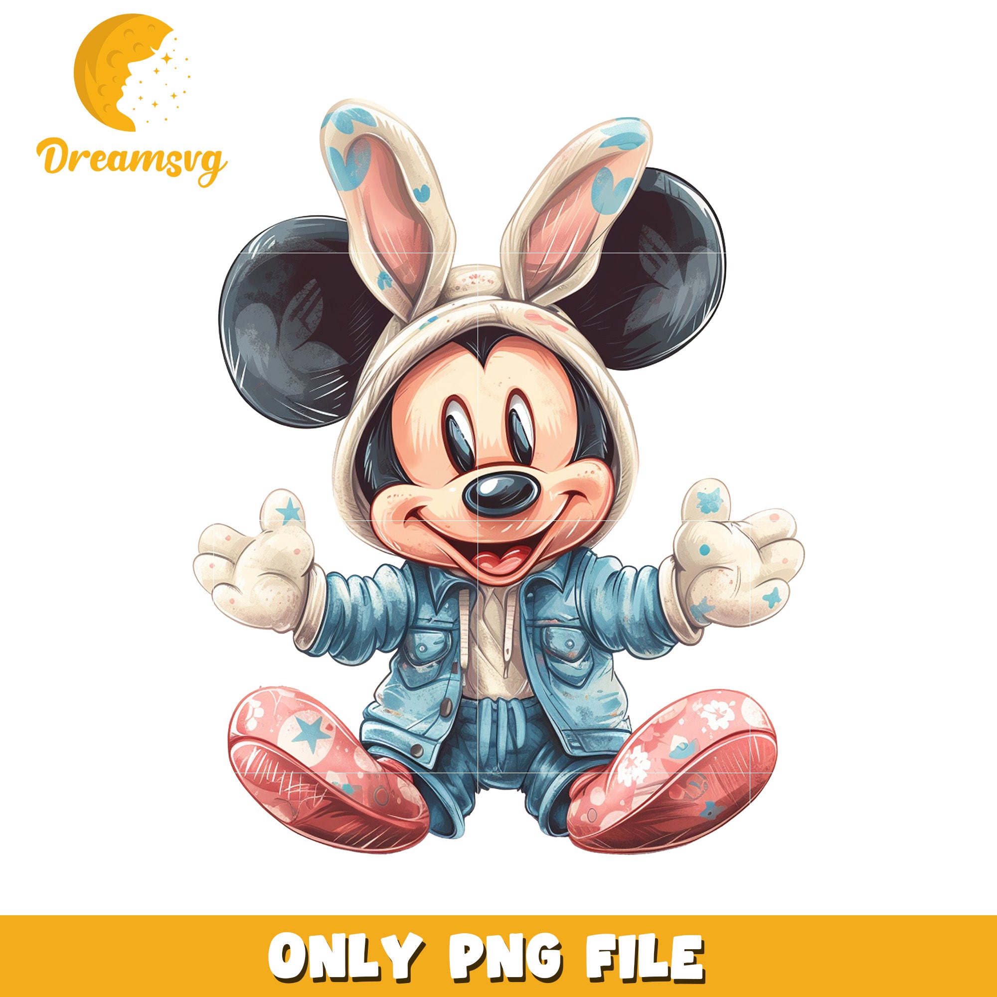 Cute Mickey Mouse PNG with Bunny Ears for Kids Apparel