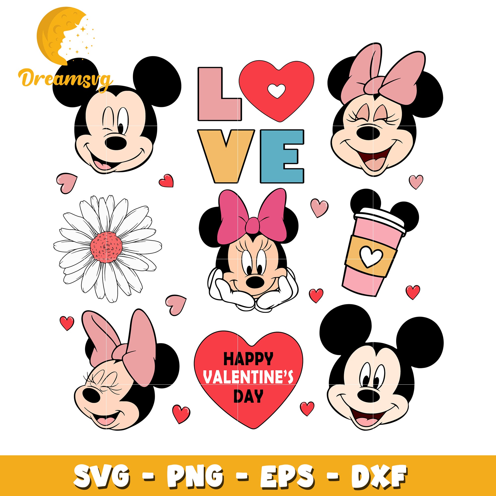 Cute Mickey and Minnie Mouse SVG for Valentine's Day Designs