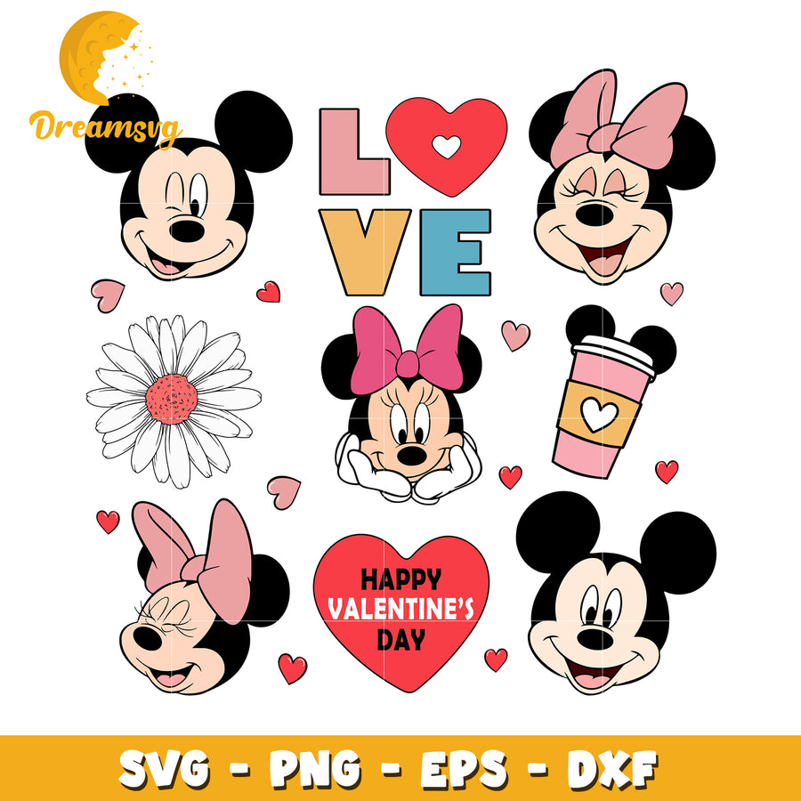 Cute Mickey and Minnie Mouse SVG for Valentine's Day Designs