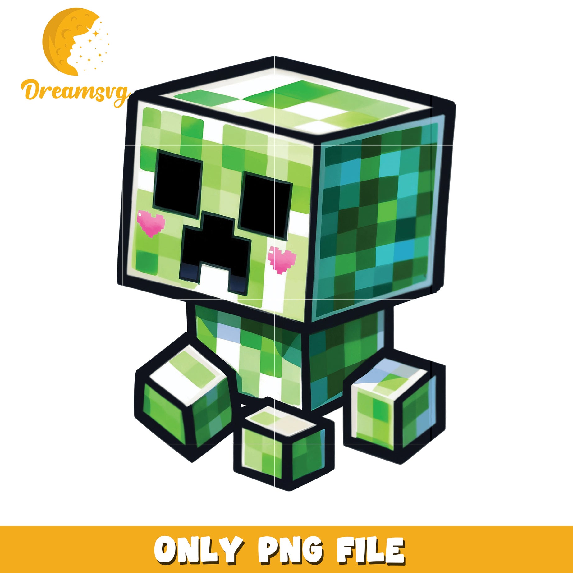Cute Minecraft Creeper PNG, Cartoon, Digital Download