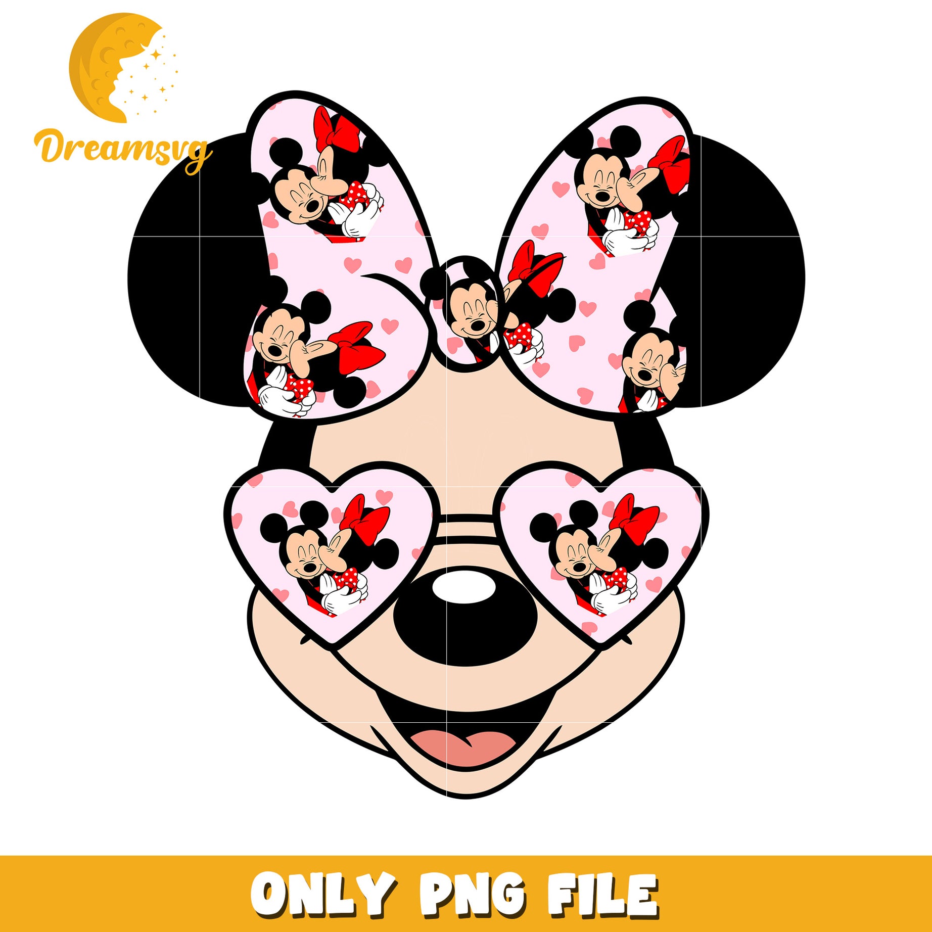 Cute Minnie Mouse PNG File with Heart Sunglasses Design