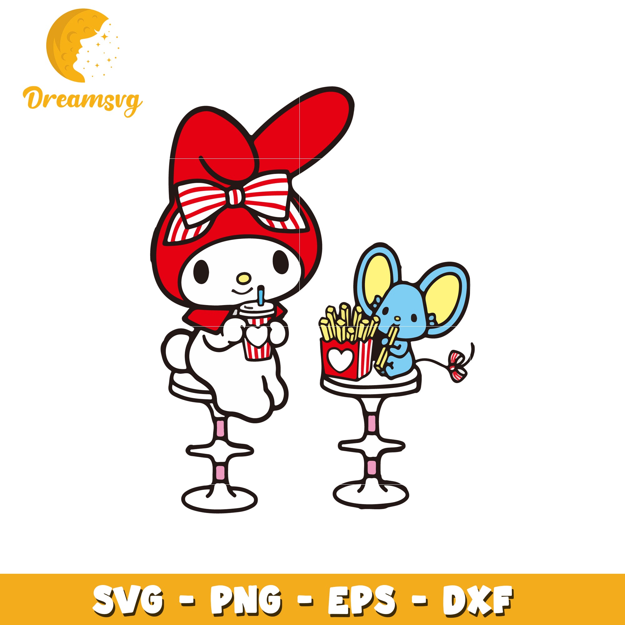 Cute My Melody and Friend Fast Food SVG Clipart Design File